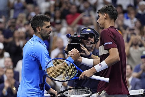 US Open 2024: Novak Djokovic, of Serbia, shakes hands with Alexei Popyrin, of Australia